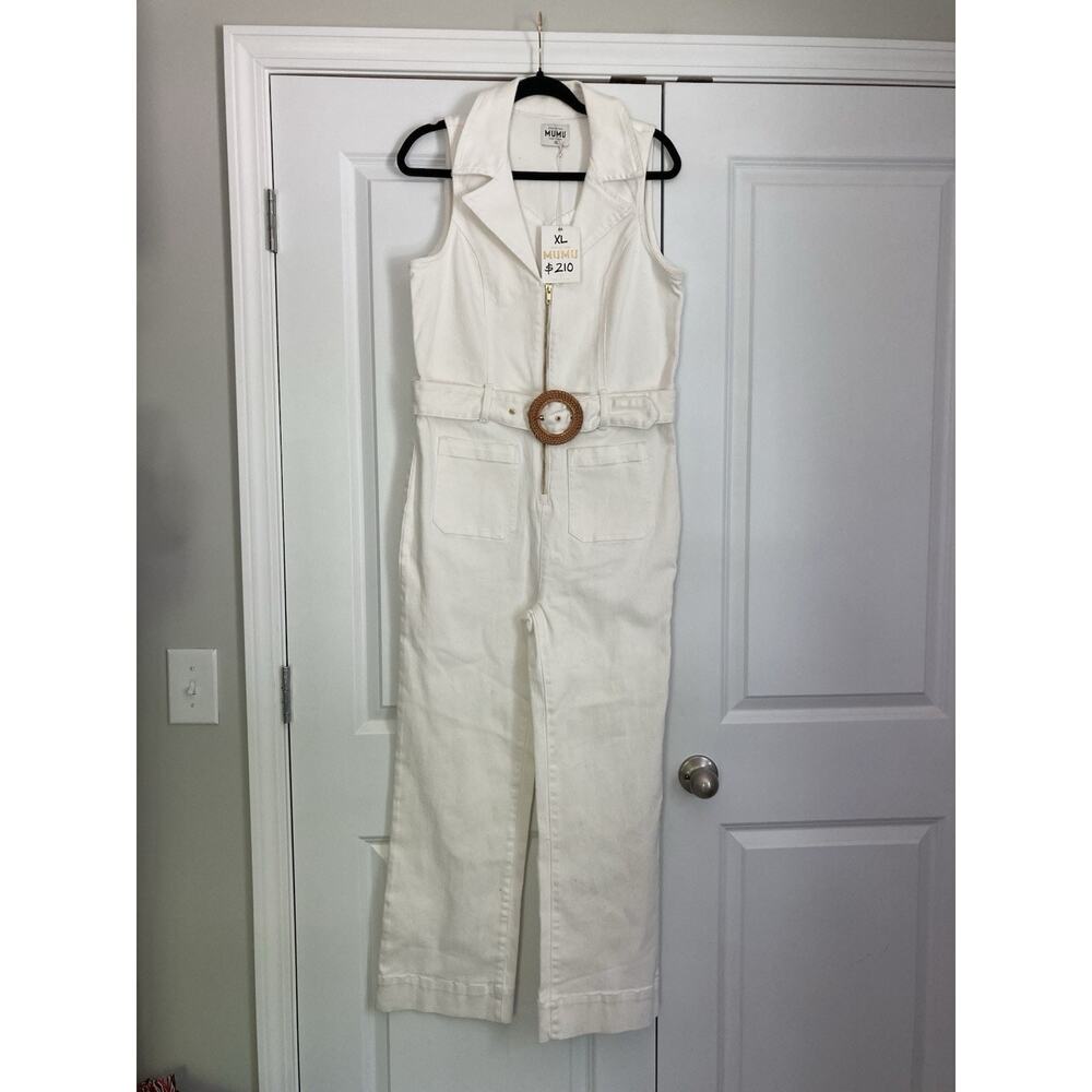 Revole Show Me Your MuMu Jacksonville Cropped Jumpsuit White Womens Size XL - Picture 3 of 9